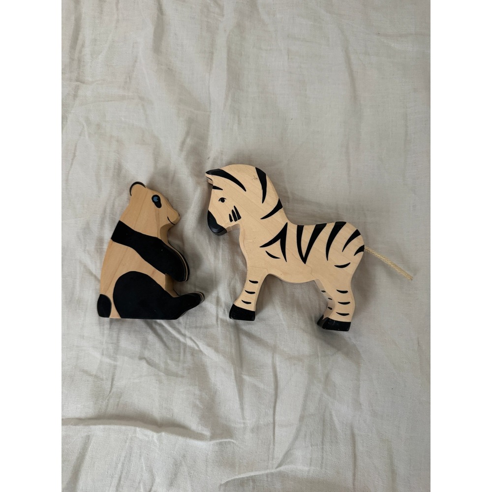 Holztiger Wooden Animal Figures Set Panda and Zebra Wood Toys